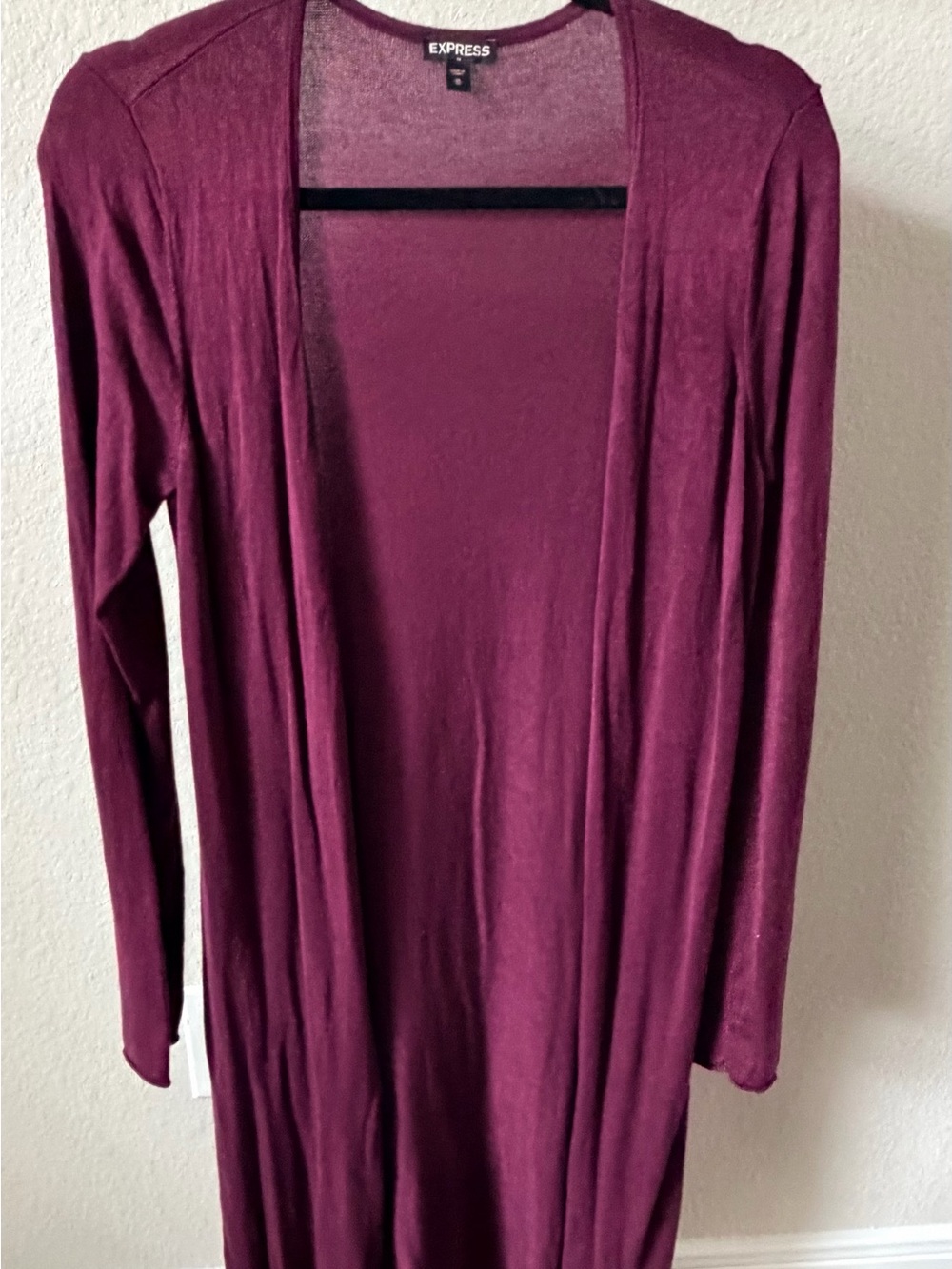 Express Long Open-Front Cardigan in Plum